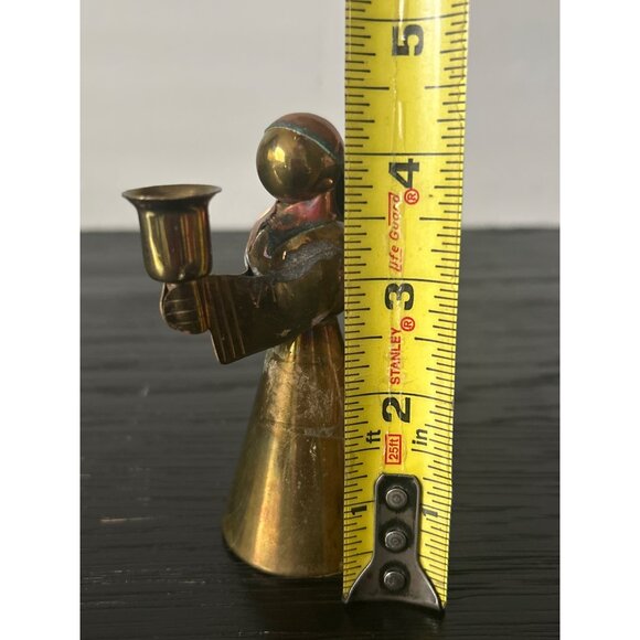 VTG Brass & Copper Angel w/Wings Figurine Thin Taper Candle Holder 4.5" Patina - Picture 7 of 9